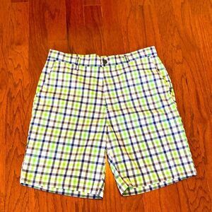 CHAPS Golf 78 Moisture Wicking UPF 50 Plaid Flat Front Unisex Shorts 34
